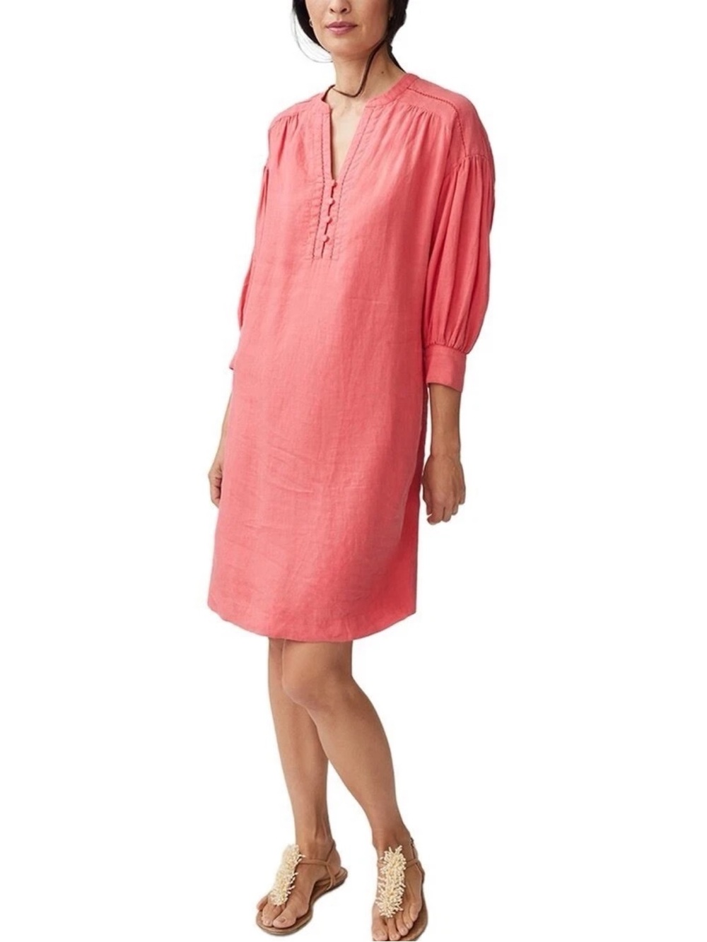 J. Mclaughlin Nylee 100% Linen Shift Dress Coral Light Pink Size Small Relaxed
